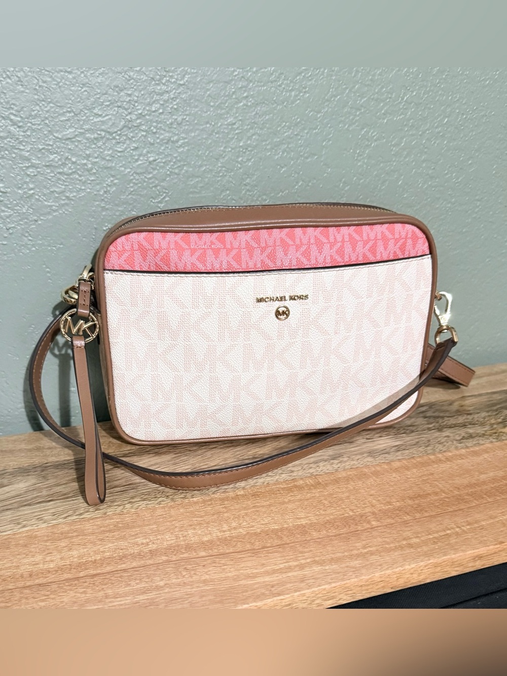 Michael Kors Pink, Cream and Tan Crossbody Bag